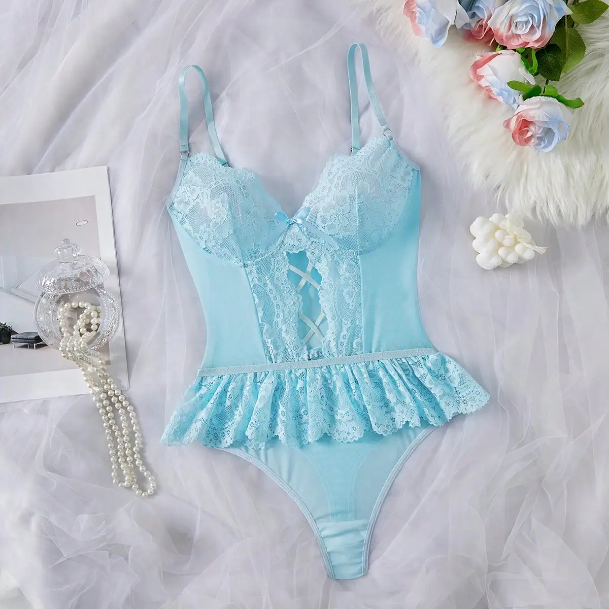 ملابس داخلية مثيرة جديدة للرقبة مع دانتيل عميق على شكل حرف V بدون ظهر ملابس داخلية مثيرة للنساء