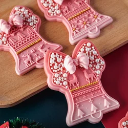 New Christmas Bell Flip Sugar Biscuit Molds Bow Wind Bell Cookie Cutter and Stamp Cake Dessert Decoration DIY Mould Baking Tool