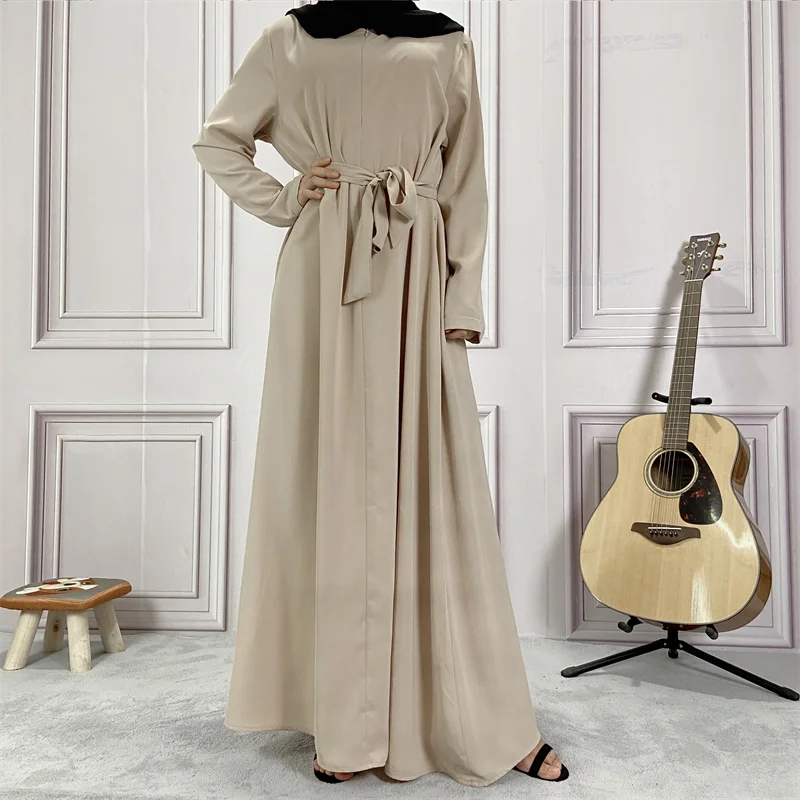 

Islamic Closed Abaya Maxi Long Slim Sleeve Muslim Women Inner Dress With Zipper