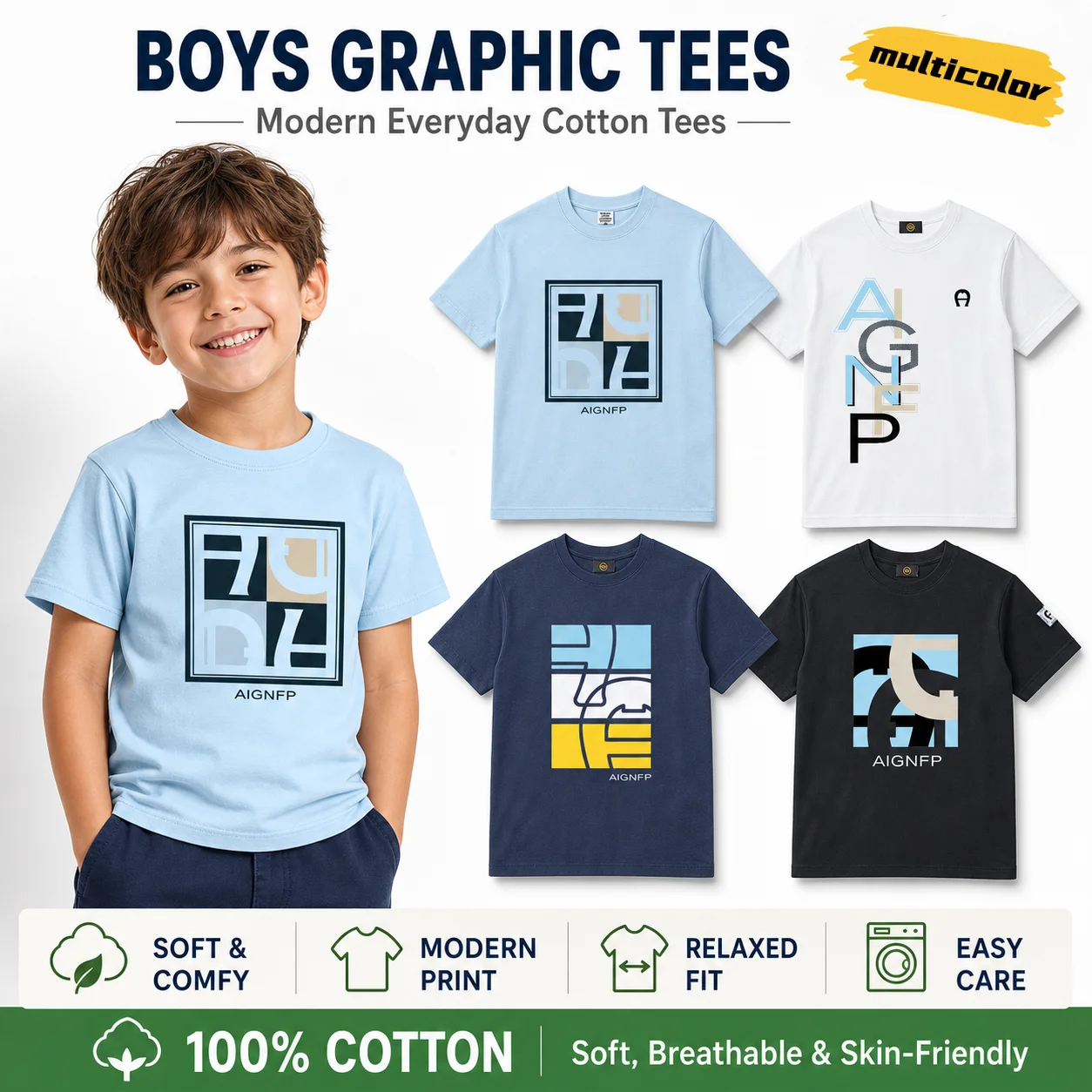 Fashion Kids summer clothes boy tees cotton 2026 new child half sleeve geometric figure Round neck top boys T-shirt casual wear