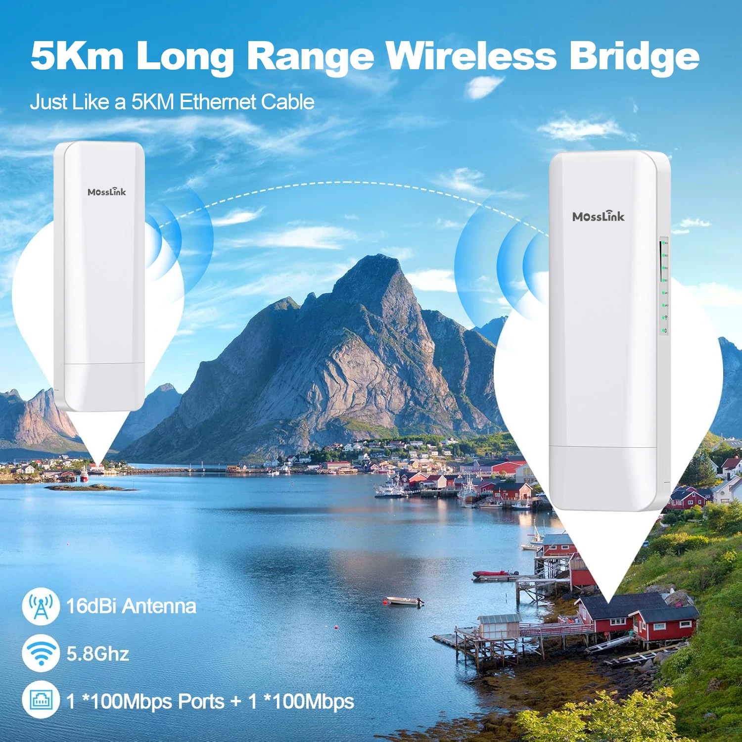 5KM Outdoor Long Rang PTP Wireless Bridge IP65 Waterproof 5.8G Poe Wireless Network Bridge for Building WiFi Extension