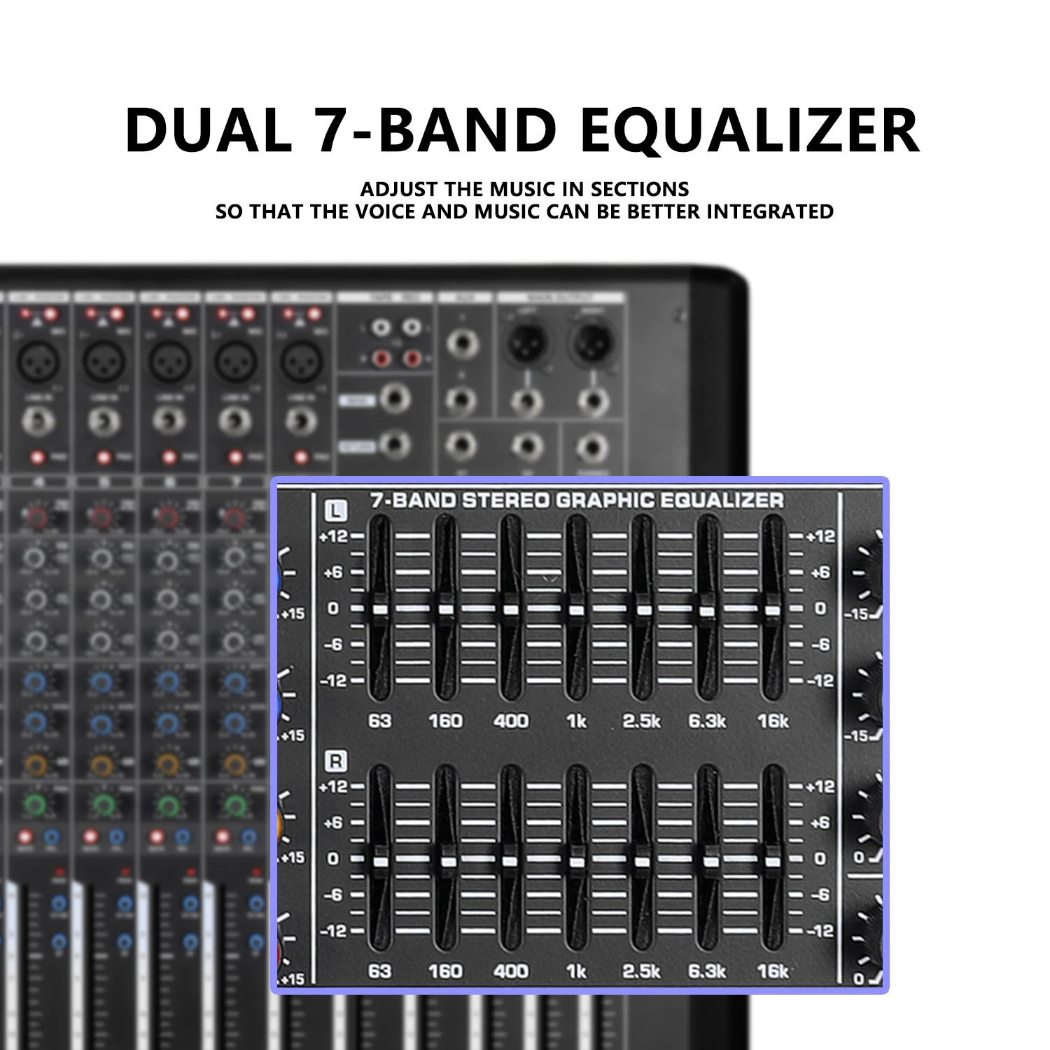 GAX-MQ8 800W*2 Professional Stereo 8-channel Stage Mixer With 99 DSP 7-Segment Equalizer Power Amplifier Mixer