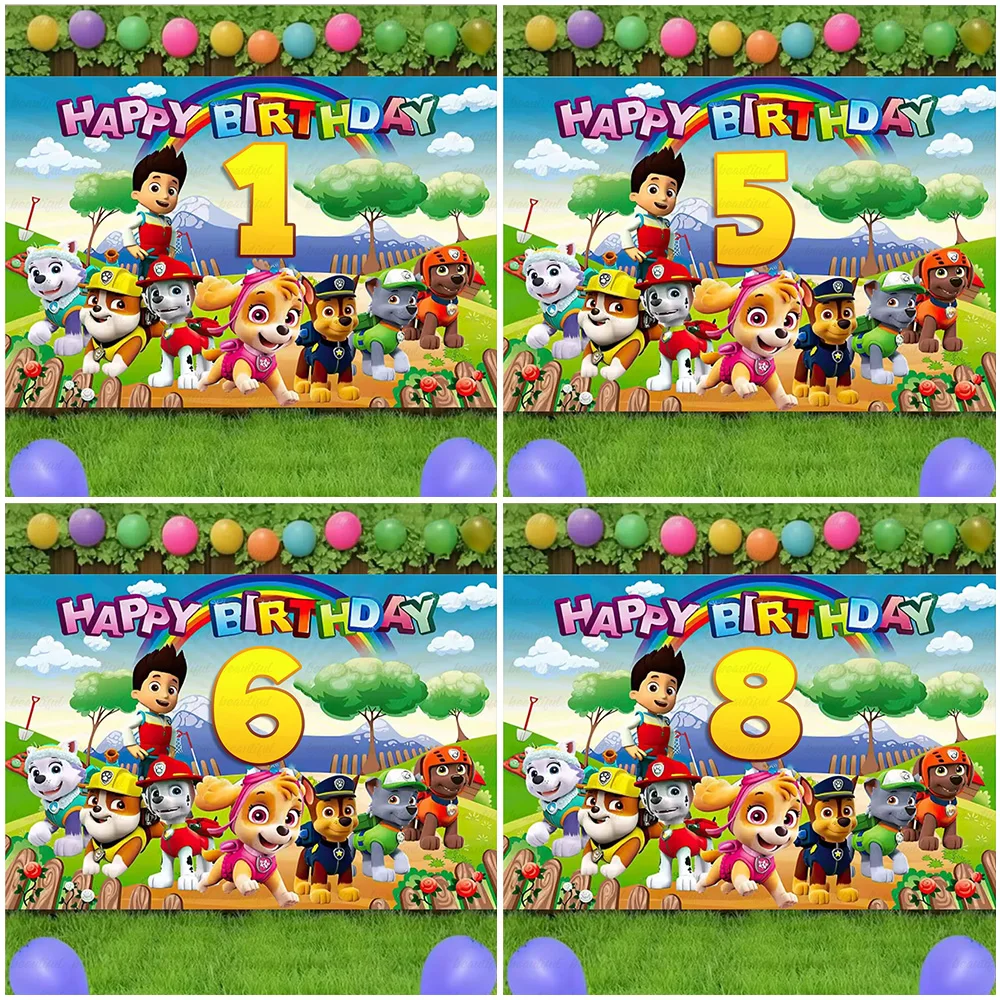 

Anime PAW Patrol Child Birthday Party Decoration Puppy Dog Backdrop Cloth Photography Background Customized Number Boy Girl Gift