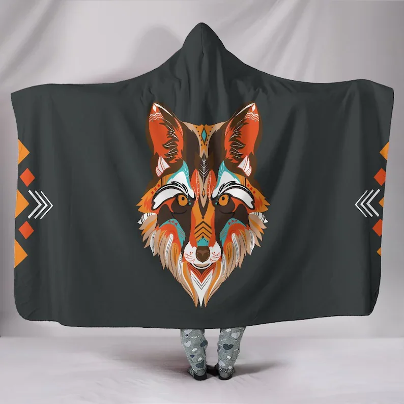 

Wolf Hooded Blanket Camping Hiking Exploring Hooded Blanket, Hooded Adventure Throw, Hiking Lover Gift For Mom Her