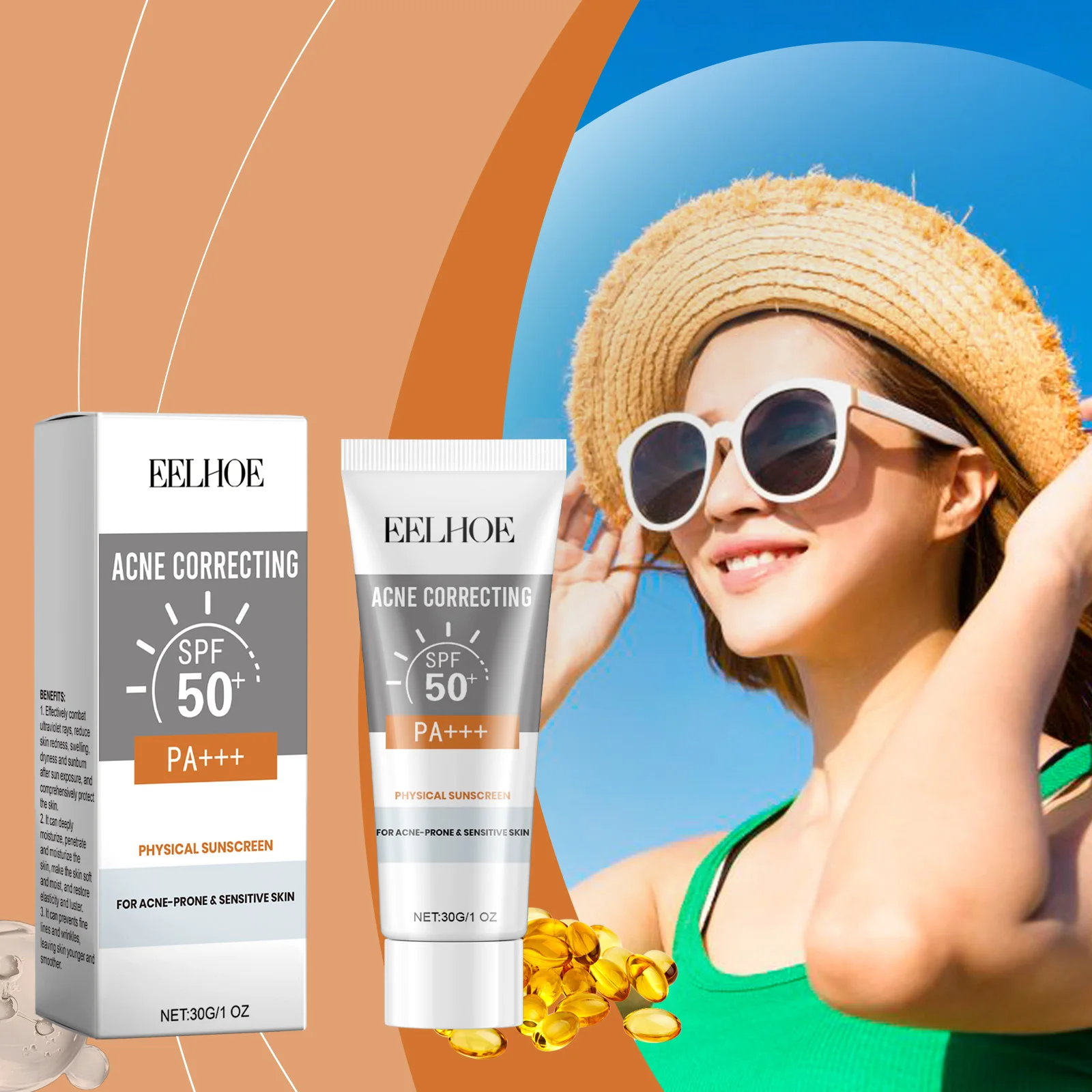 Deep Hydration Sunscreen Cream SPF 50+ UV Whitening Cream Korean Moisturizing Skin Care Tool for All Skin Type Cosmetics 30g