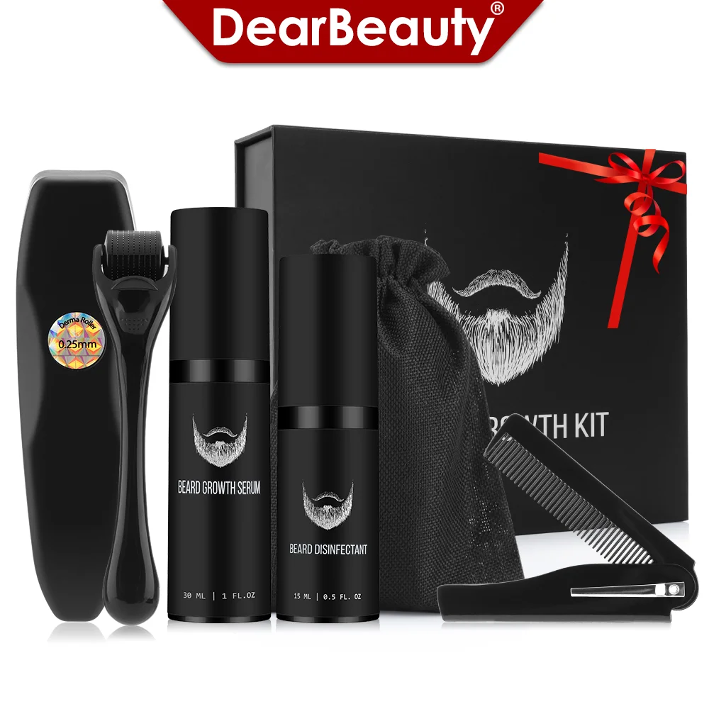 4pcs/Set Beard Growth Oil for Men Beard Growth Serum Roller Comb Kit False Mustache Hair Growth Set Beard Spray Beard Care Kit