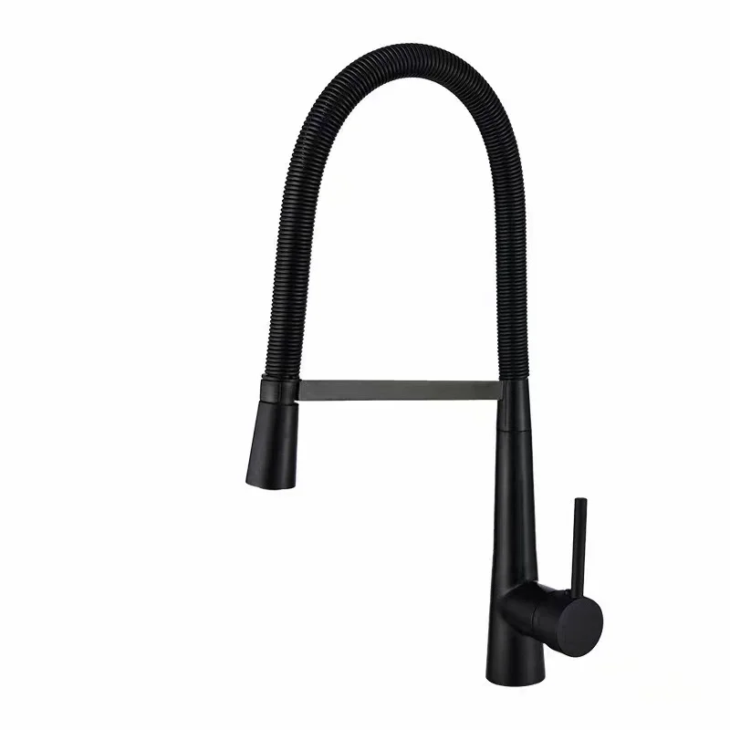 Kitchen Faucets Kitchen Sink Crane Deck Mount Gold Black Single Handle Pull-out Sink Mixer Rotary Spring Kitchen Faucet