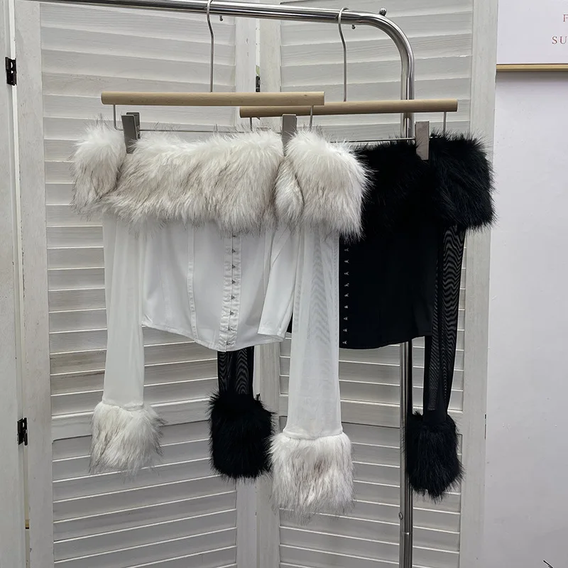 เสื้อยืดแขนยาวผ้าตาข่ายเปิดไหล่สไตล์เซ็กซี่สำหรับผู้หญิง เสื้อครอปสั้นสไตล์ Y2K แนวสาวเปรี้ยว