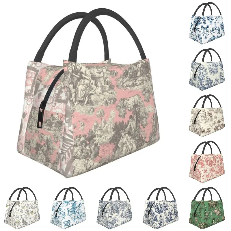 

Toile De Jouy Vintage French Insulated Lunch Bags for Camping Travel Resuable Cooler Thermal Lunch Box Women Thermal Bags