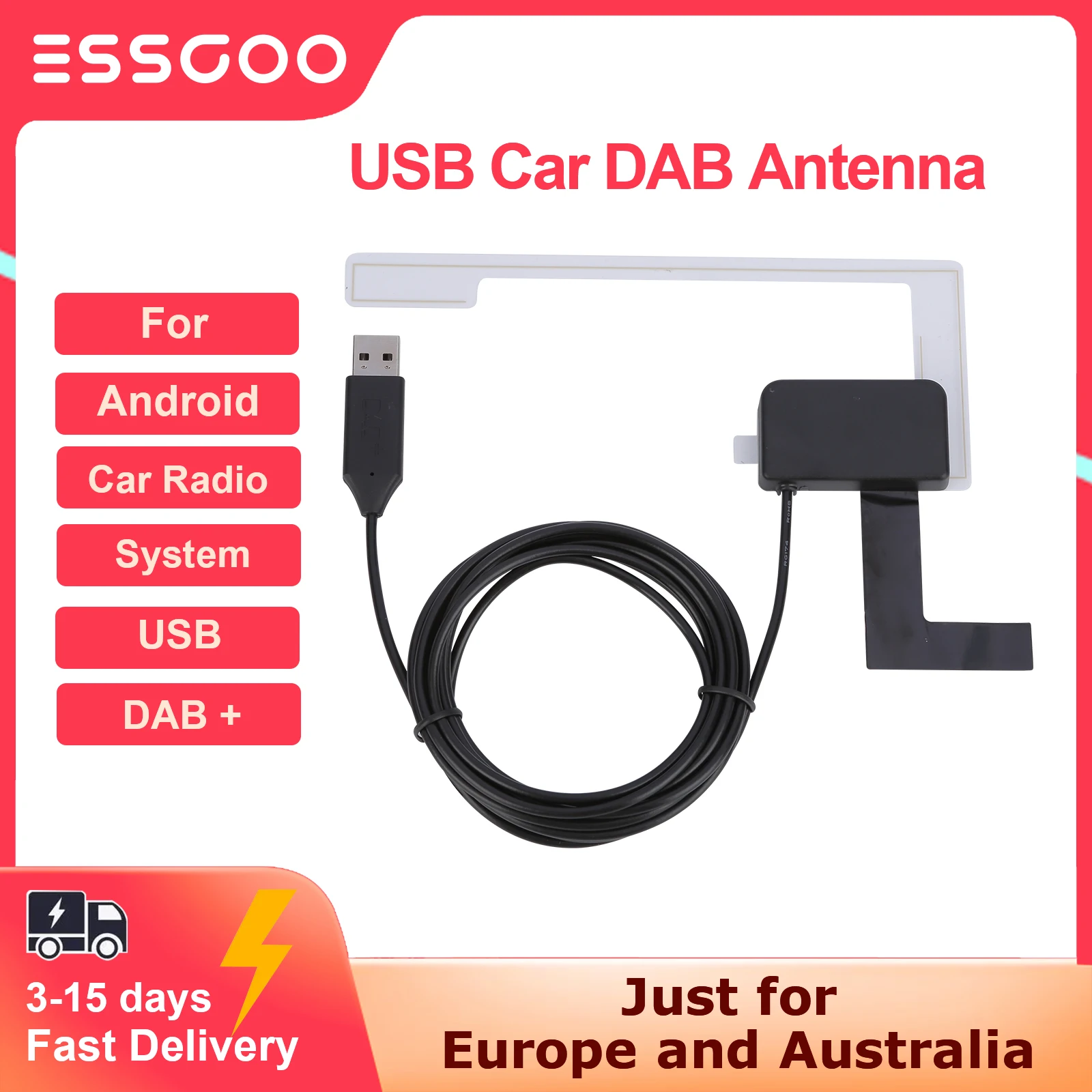 USB Car DAB Antenna for Android Car Radio Digital Broadcast DAB + Radio Box Receiver Adapter Applicable For Europe Australia