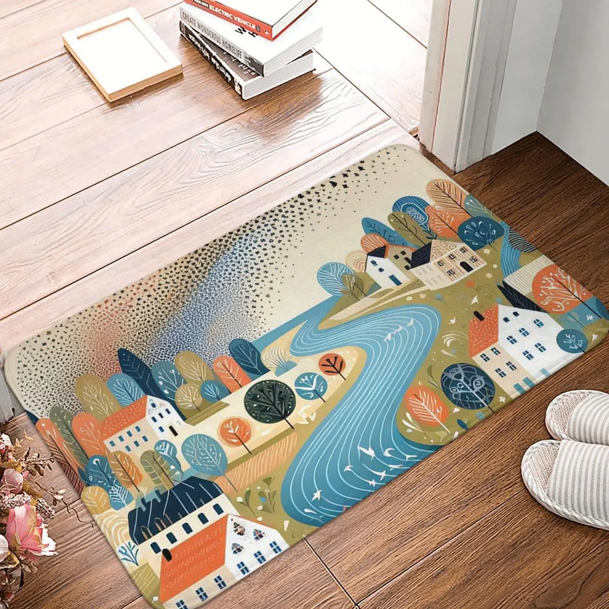 Scandinavian Folk Art Village Murmuration Non-slip Doormat Floor Mat Carpet Rug for Kitchen Entrance Living room Footpad Mats