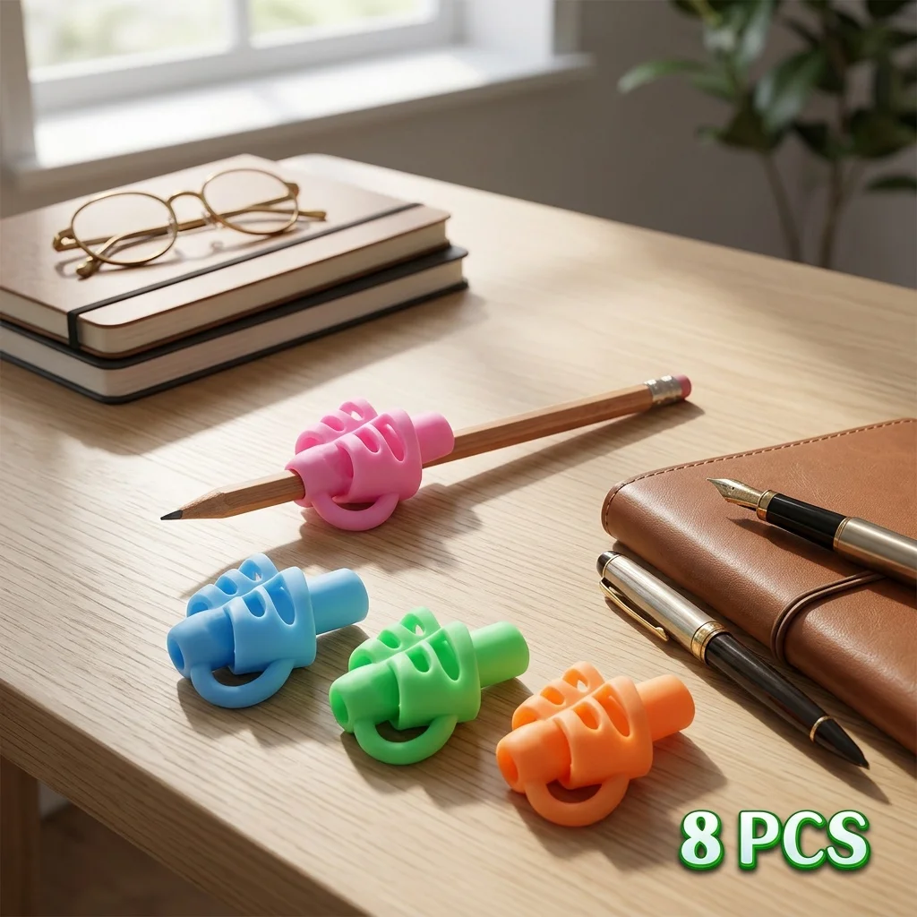 2–8 Stück Silikon-Stifthaltegriffe für Kinder, Grifftrainer für das Schreiben mit zwei Fingern, korrekte Handhaltung, ergonomisch und bequem. – Detail 6