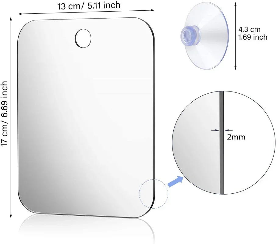 벽 흡입 샤워 거울이 달린 아크릴 거울, 남성 면도, 여성 메이크업, 휴대용 여행 욕실 액세서리, 1 개