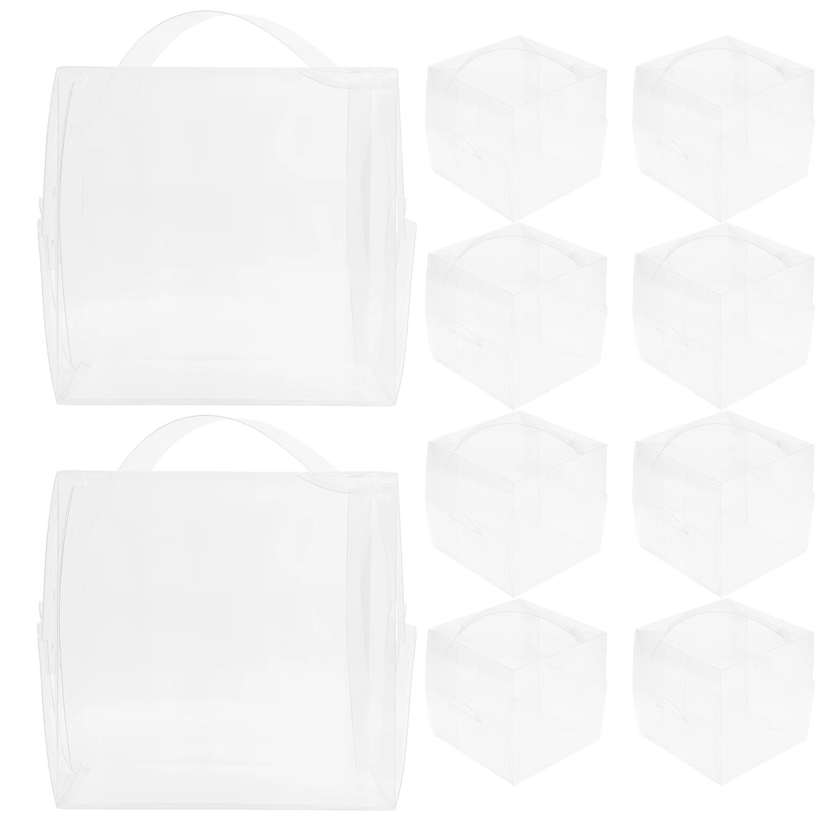 

10pcs Packaging Boxes Clear Bakery Containers With Handle For Birthday Cake Carrier Small Cake Box Portable Baking Container