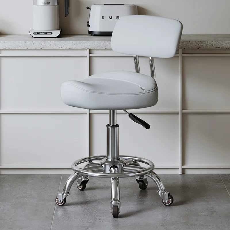 Portable PU Leather Saddle Stool Mobile Lift Salon Stools Beauty Salon Backrest Seat Professional Hairdressing Stool with Wheels