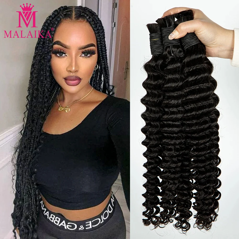 MALAIKA Human Braiding Hair Deep Wave Bulk Human Hair 100g No Weft Human Hair Bundles Micro Human Braiding Hair for Boho Braids