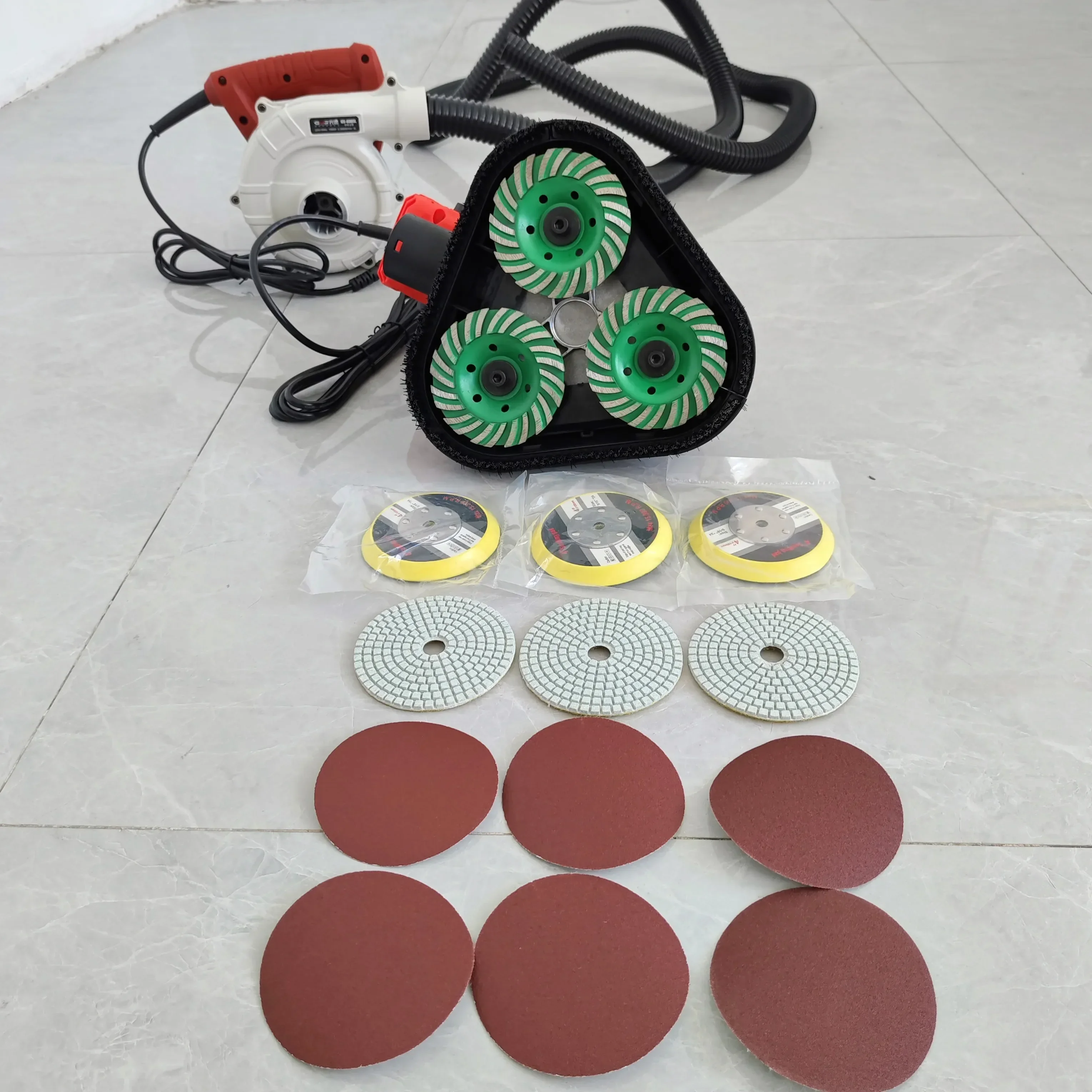 Hand-Held Three-Head Dust-Free Grinding Machine Floor Grinding Machine Edging Concrete Cement Floor Renovation Terrazzo Epoxy