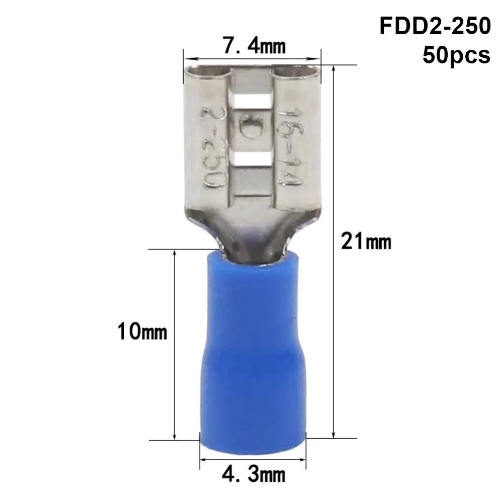 50Pcs 2.8/4.8/6.3mm Wire Connectors Insulated FDD/MDD1.25/2/5.5 Electrical Crimp Terminal Spade Female/Male Quick Disconnects