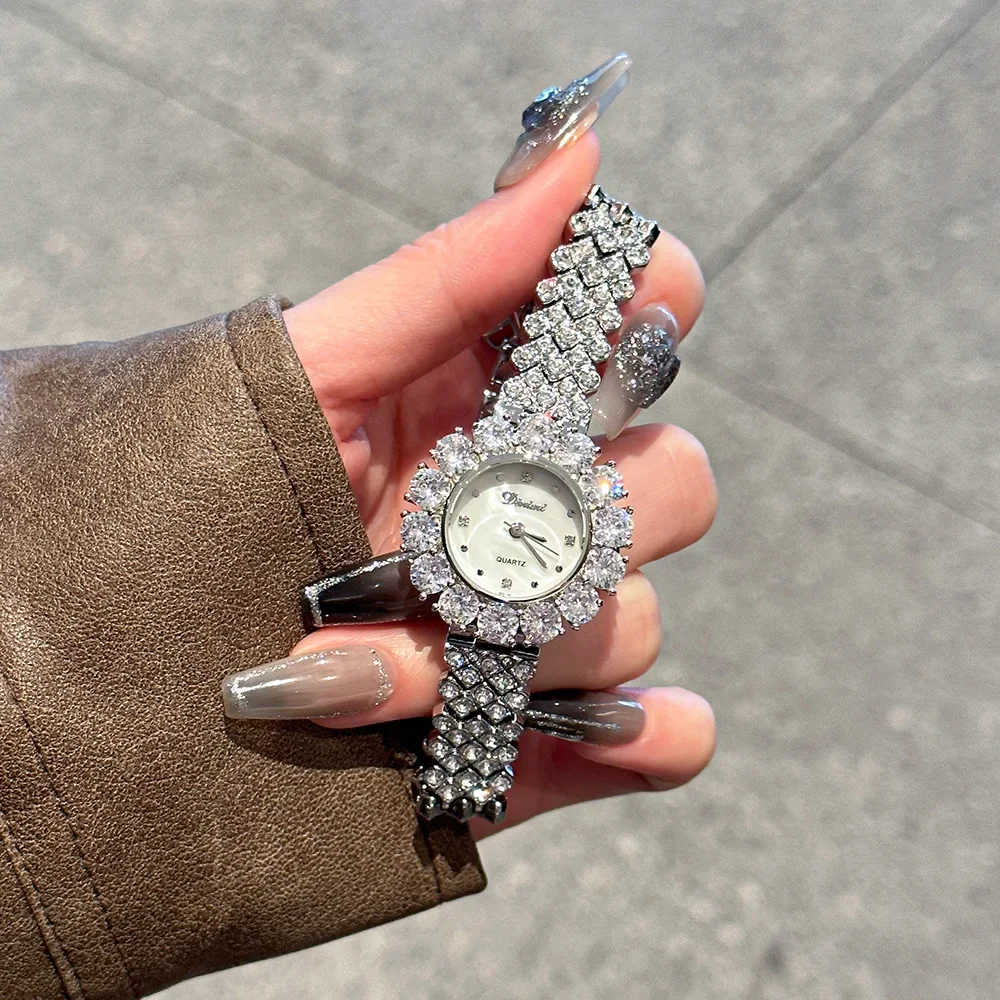 

Montre-браслет из кварца с кристаллами блестящий для женщин, guirxiété de diamants de luxe, montres pour femme, браслет en или режим