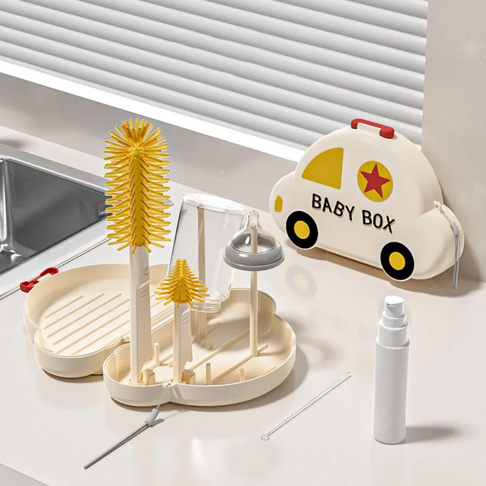 

Car Bottle Cleaning Brush Set Silicone Nipple Brush Glass Cup Washing Brush Storage Drain Rack Straw Brush Baby Bottle Brush Kit