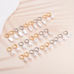 Waterdrop Earrings Women Stainless Steel Small Imitation Pearl Hoop Ear Buckle Dangle Jewelry Wedding Valentine's Day Gifts