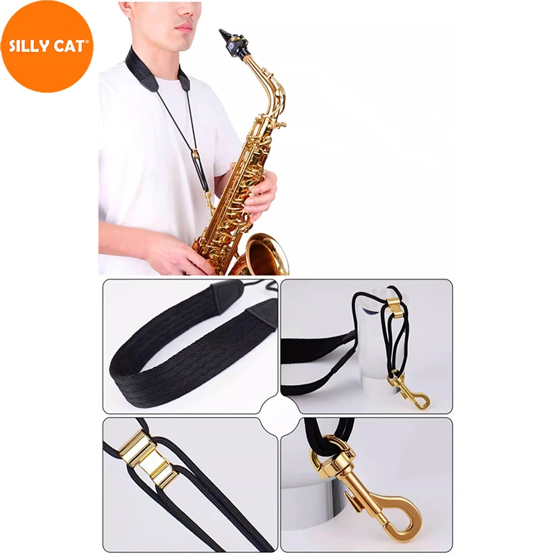 

Saxophone Nylon Neck Strap Metal Hook Thick and Comfortable Neck Harness Lanyard for Alto Tenor Soprano Saxophone