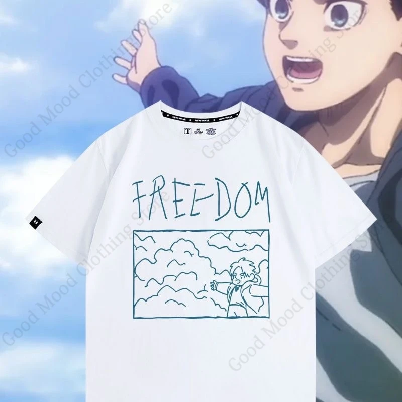 Attack On Titan T‑Shirt Eren Yeager FREEDOM Graphic Print Short Sleeve Tee Harajuku Trend Anime Women Men Summer Cotton T Shirt