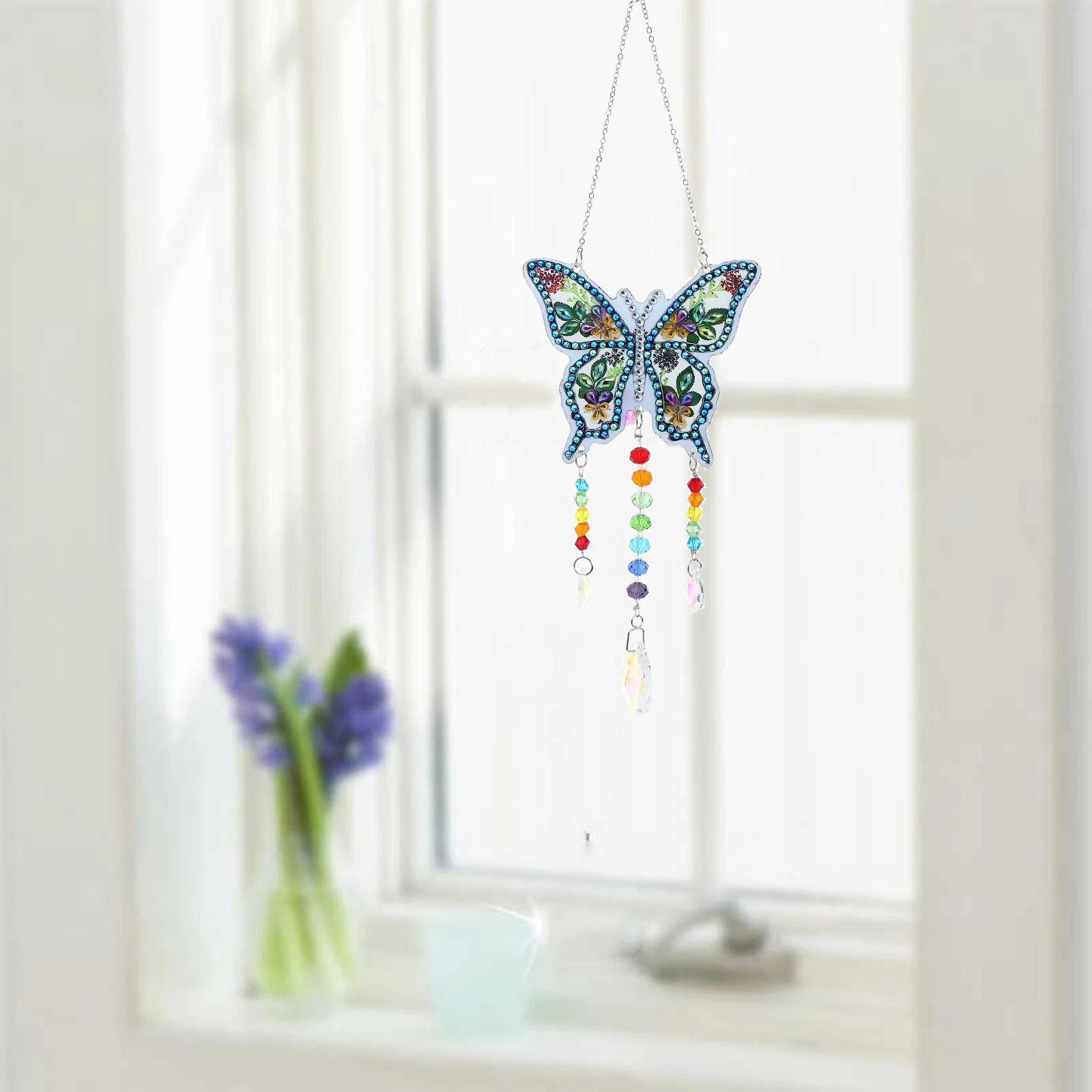 5D DIY Window Hanging Diamond Painting Butterfly Wind Chime Pendant Crystal Bead Diamond Embroidery Courtyard Garden Decoration