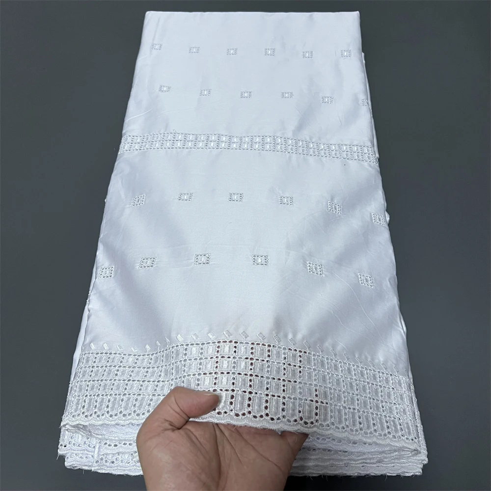 

2025 African Nigerian Tulle Lace Fabric for Dress Sewing High Quality Damask Cotton Pure Embroidery Wedding Party 5Yard hz1393