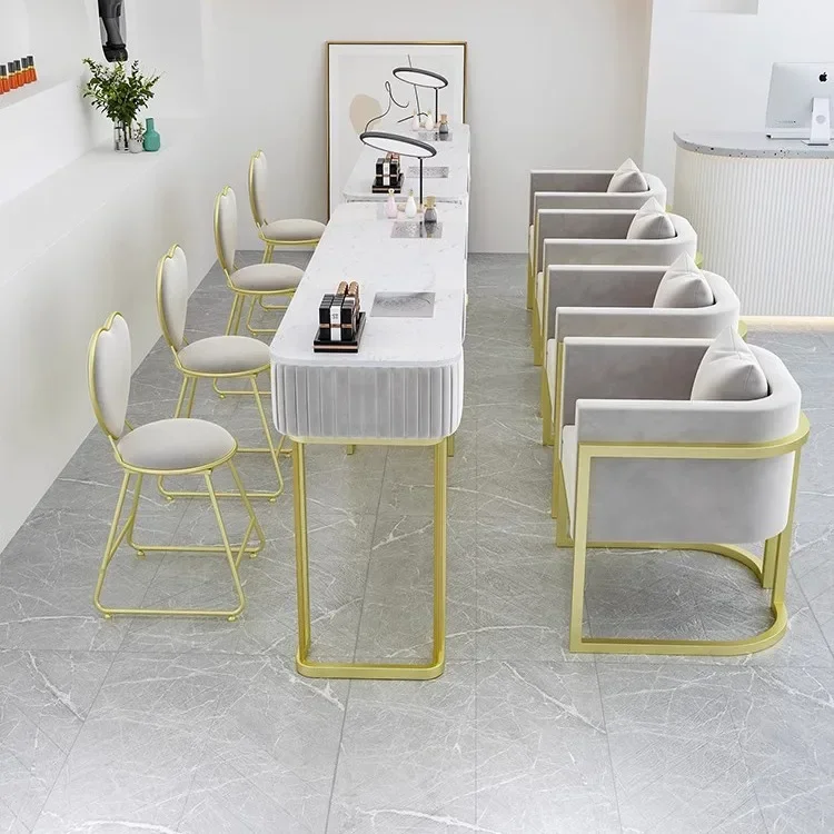 Light luxury simple manicure table and chair set single and double three-person multi-functional manicure marble