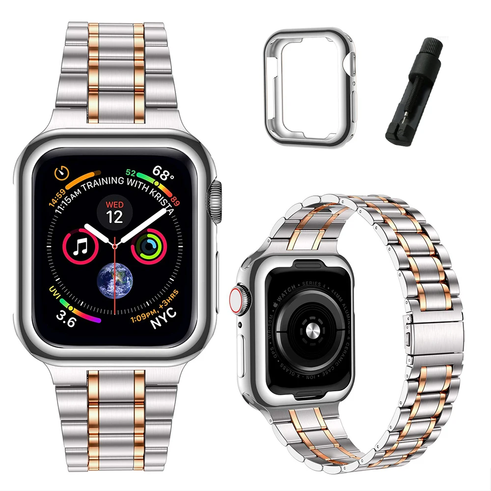 

Металлический ремешок + мягкий чехол из ТПУ для Apple Watch Ultra 2 Band 49 мм S10 46 мм 42 мм Ремешок из нержавеющей стали для IWatch Series 9 8 7 6 5 4 SE