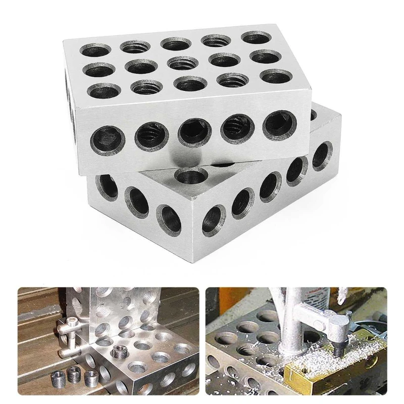2Pcs/Set 23 Holes Precision 25-50-75mm Blocks 1pair(2pcs) Parallel Clamping Block Set Steel Block 23 Holes 1-2-3