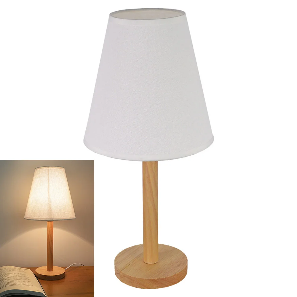 

Dimmable Bedside Lamp Wooden Base Linen Shade Soft Lighting For Bedroom Nightstand Table Decor Home Office Night Light
