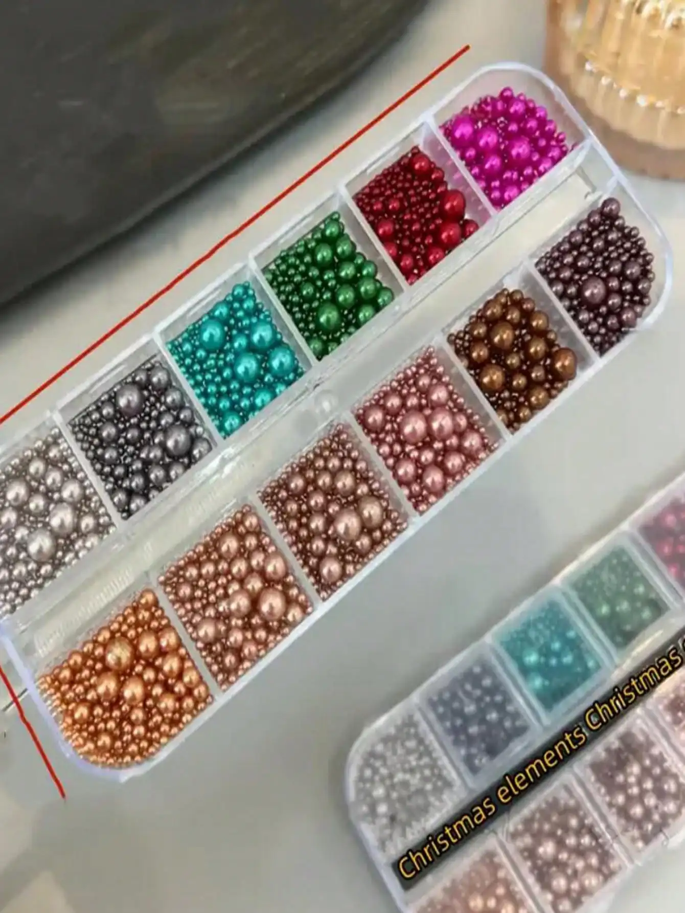 12 Grid Christmas Nail Art Flat Back Imitation Pearl Nail Art Ornaments, Gem Flat Back Mixed Color Small Semi-circular Imitation