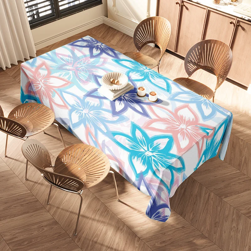 Bright Floral Printed Tablecloth for Dining Room Decor Polyester Square Placemat with Blue Flowers Pink Butterflies 160x240cm/63