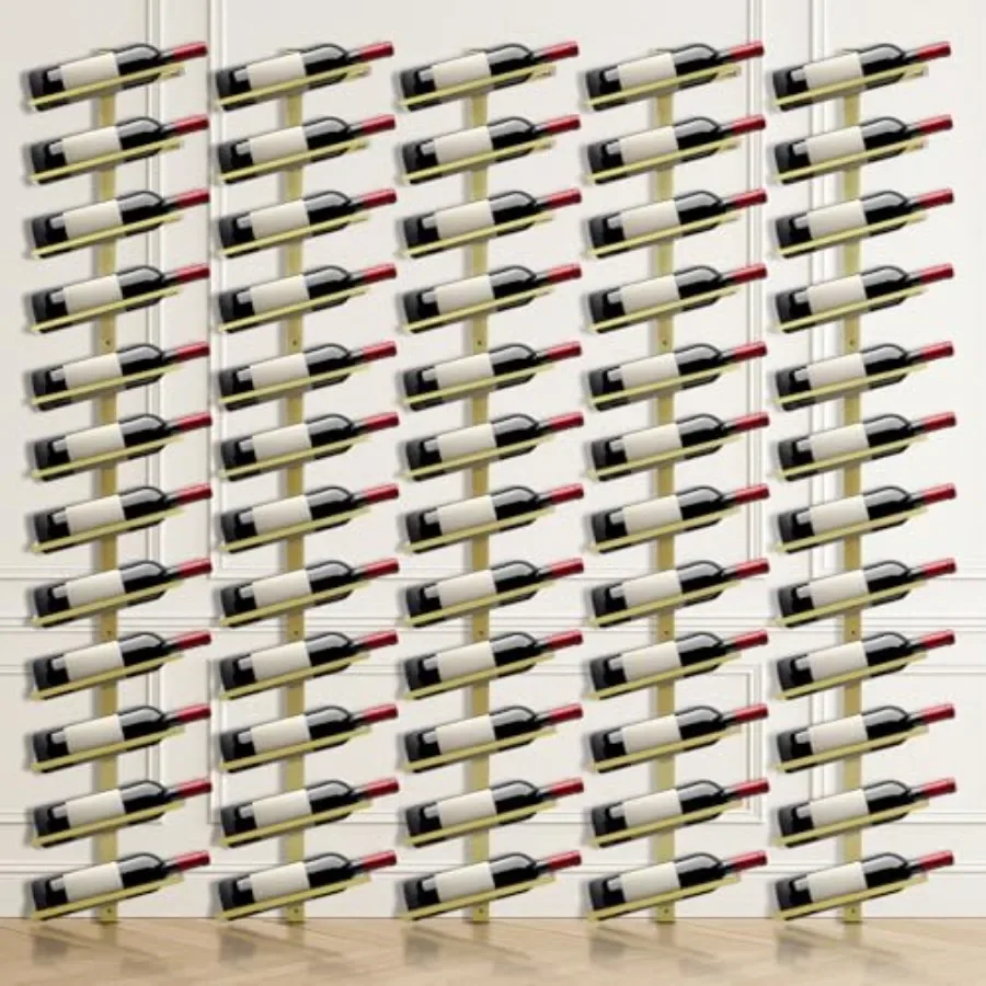 Wall-mounted 12-tier wine rack for dining rooms, kitchens, home bars, wine cellars; metal; black; holds 60 bottles with display