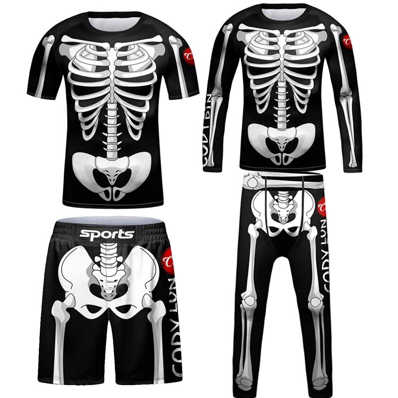 New MMA Jiu Jitsu T-shirt+Pant 4Pcs/set For Kid Bjj Rashguard Boxing Jerseys Children Sport Muay Thai Shorts Club Uniform Tights