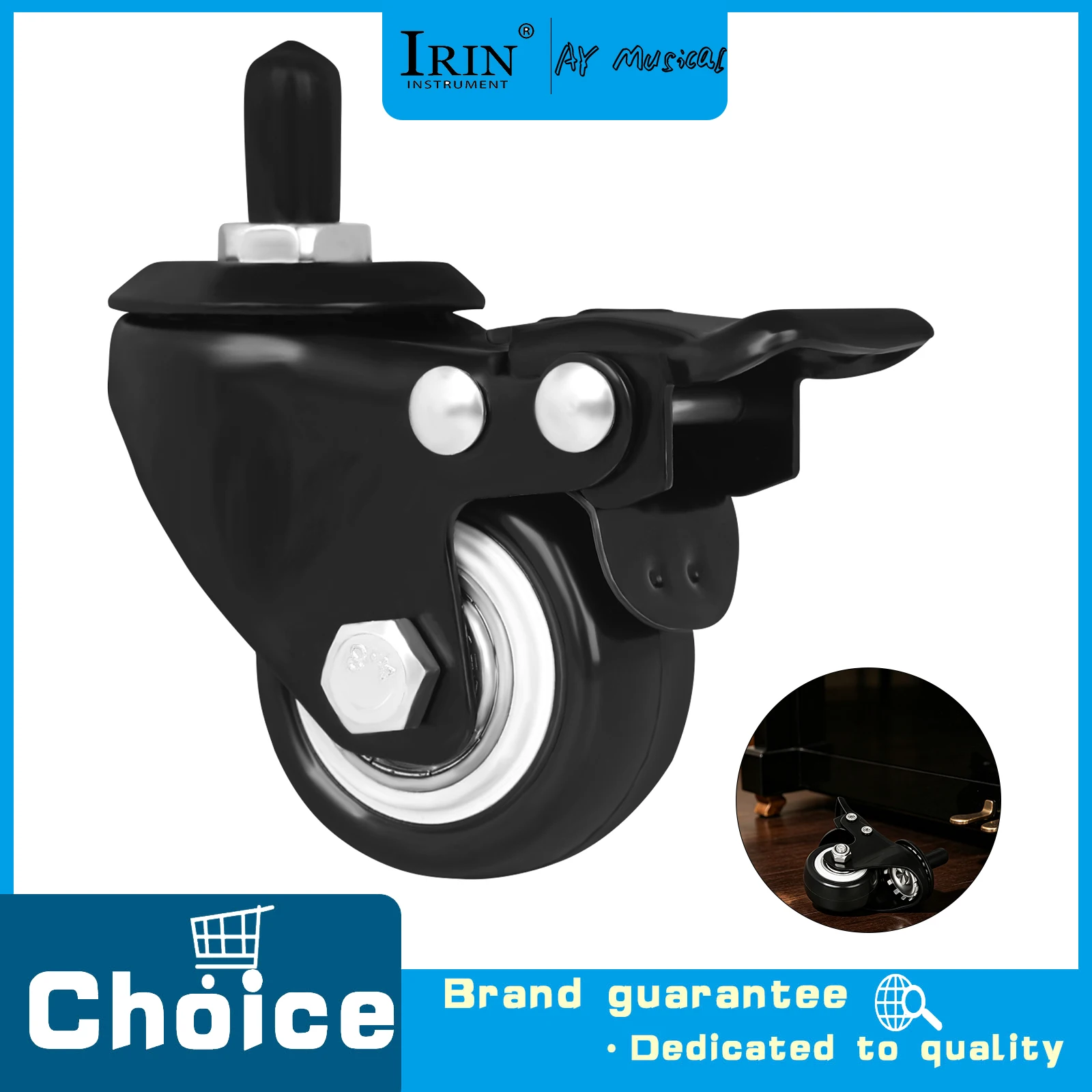 PO-27 Black Caster Wheel Upright Piano Vertical Caster Nylon ABS Brake Structure Wear Resistance for Piano Position Movement