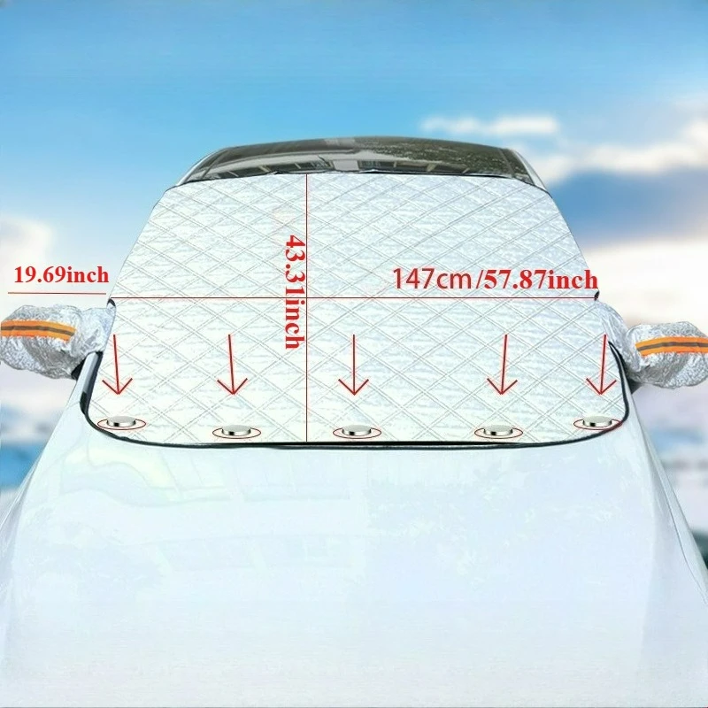 1 قطعة سيارة CMagnetic الشمس/درع الثلج ​ ​    غطاء الزجاج الأمامي للحماية من الأشعة فوق البنفسجية، نصف غطاء مضاد للخدش للعواصف