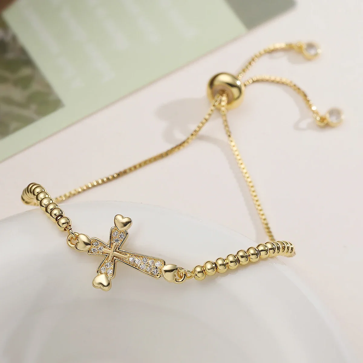 NEWBUY Top-selling Style Gold Color Box Chain Cross Bracelets For Women AAA CZ Inlay Copper Jewelry