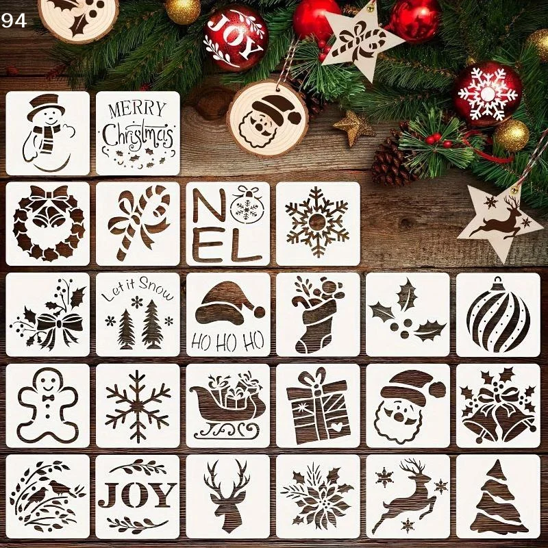 Art Craft Stationery - 24-delige Kerstthema Schilderijstencils Herbruikbare DIY Tekensjabloon
