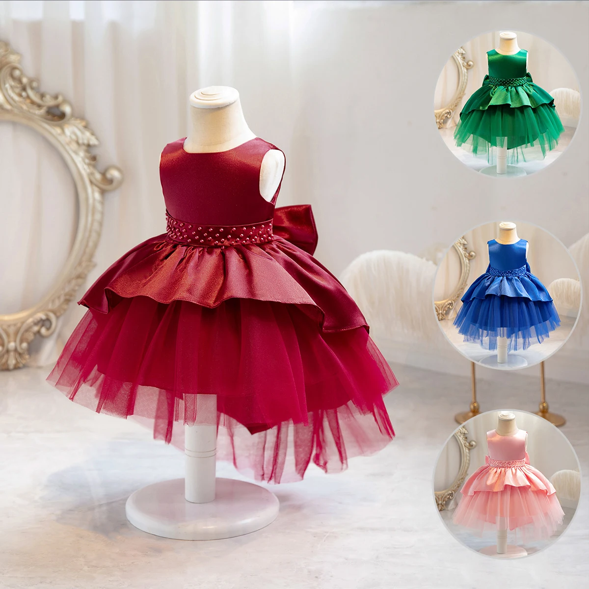 Big Bow Baby Girls Party Dress Christmas Costume Toddler 1st Birthday Wedding Princess Girl Dress Bridemaid Kids Clothes Vestido