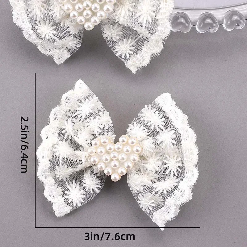 ncmama 2Pcs/set Lace Heart Pearl Hair Bow for Baby Girls Cute Handmade Bowknot Hairpin Hairgrip Korean Hair Accessories headwear