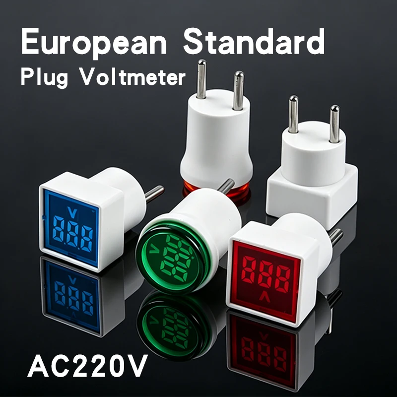 Round/Square Voltmeter Plug Type European Standard Direct Plug Universal  LED Digital Display Indicator AC220V/230V