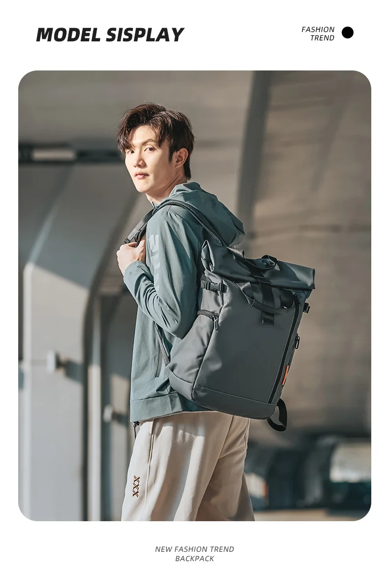 TANGCOOL Gentleman Roll-Top-Rucksack, großes Fassungsvermögen, leicht, wasserdicht, mit mehreren Fächern, für Geschäftsreisen, Laptop-Tasche – Detail 16