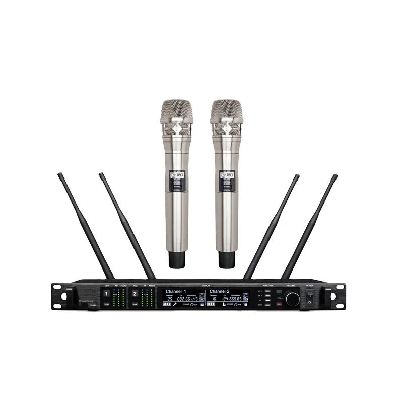 Ad4d 2-Kanal Dual UHF True Diversity Digital Professional Wireless Karaoke Mikrofon Metall Golden Mikrofon mit ksm8 für Leistung