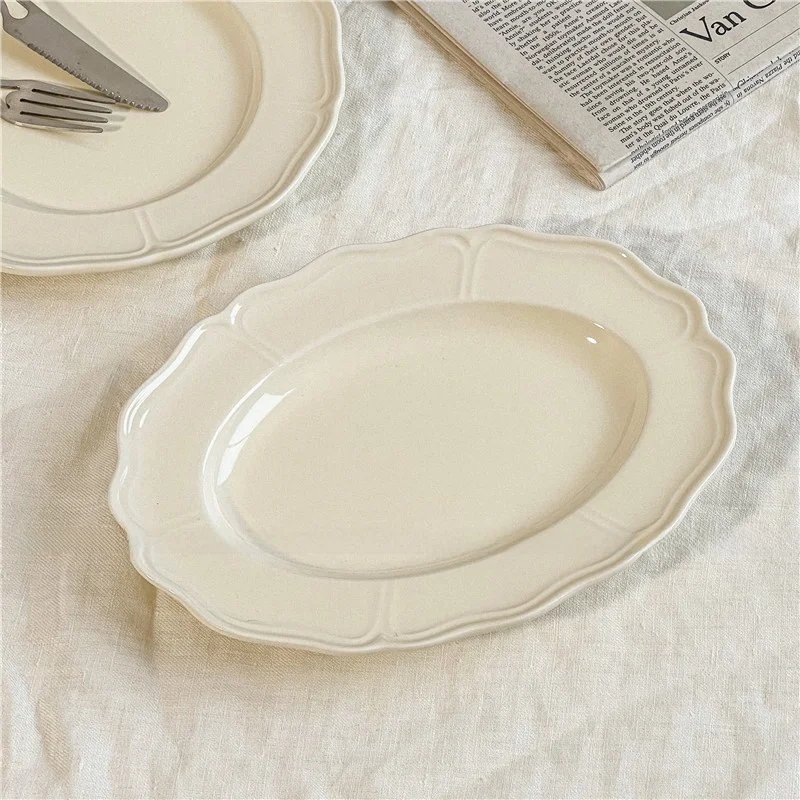 

Retro Ins Sle Cerc Dert Plate Oval aped Dinnerware for Breakfast And Serving Food High Aesthetic Value