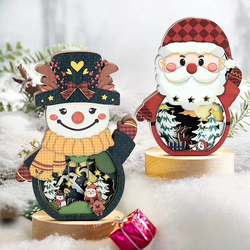 

Handicraft Santa Claus & Snowman Figurines Christmas Decoration Novelty Home Desktop Ornament for New Year Xmas Party