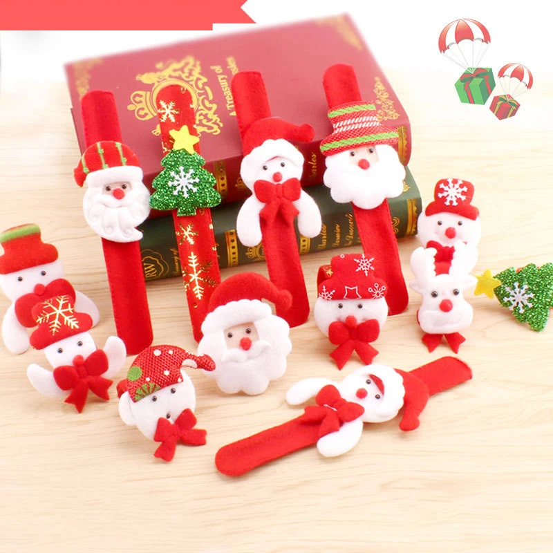 5PCS Red Santa Christmas Gifts Slap Bracelet Kids Christmas Gifts Xmas Party Favor Presents Giveaways New Year Kindergarten Gift