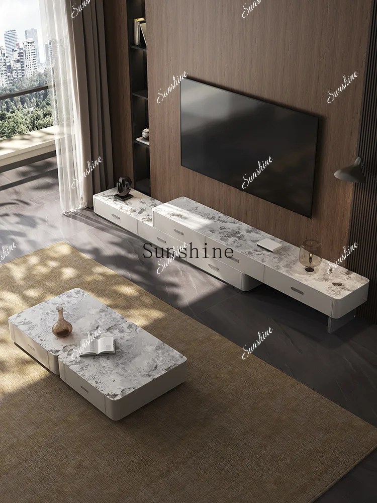 Living room household modern rock slab tea table light luxury TV cabinet combination  FT